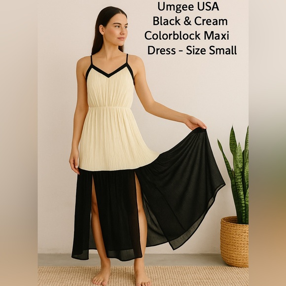 Umgee | Black & Cream Colorblock Maxi Dress - Size Small - Picture 1 of 10